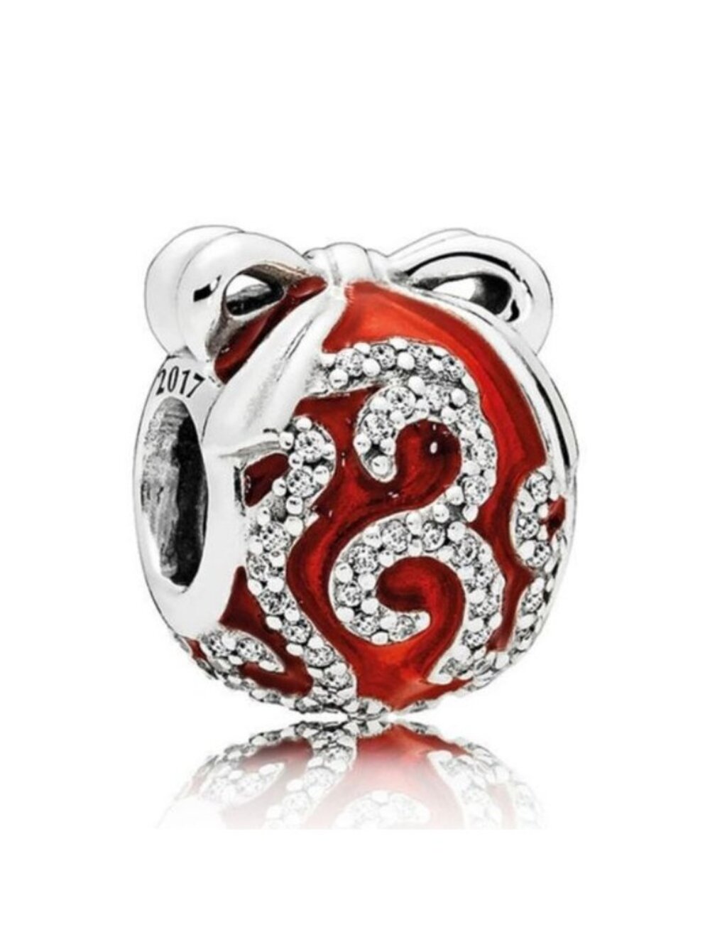 Pandora Sterling Silver Bright Ornament Charm w/ Red Enamel + Clear CZ B800641